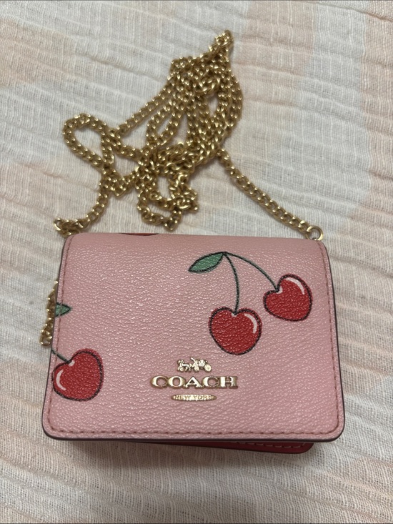 Coach Handbags - Coach Pink Cherry Print Crossbody with Gold Chain Strap